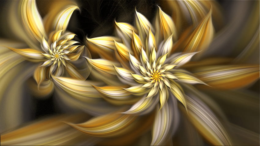 Sunflower, abstract, layers, petals, yellow, flower, gold HD wallpaper