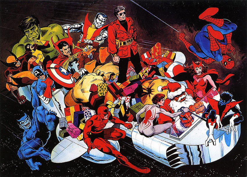 The Marvel Cast Take Off For Christmas Daredevil, Wonder Man, Spider Man, Nightcrawler, Scarlet Witch, Beast. Superhero Christmas, Marvel Superheroes, Superhero HD wallpaper
