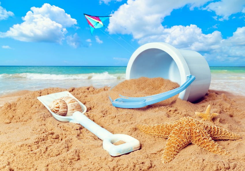 Letnie wakacje, morze, rozgwiazdy, lato, piasek, plaża Tapeta HD