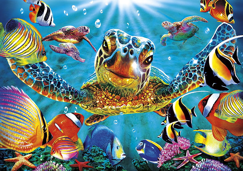 3d 바다 거북, 거북, 바다, 3d, 퍼즐, 높은, 데프 HD 월페이퍼