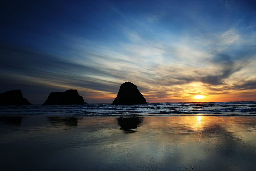 graphy of sea shore during sunset, Cannon Beach Oregon HD wallpaper
