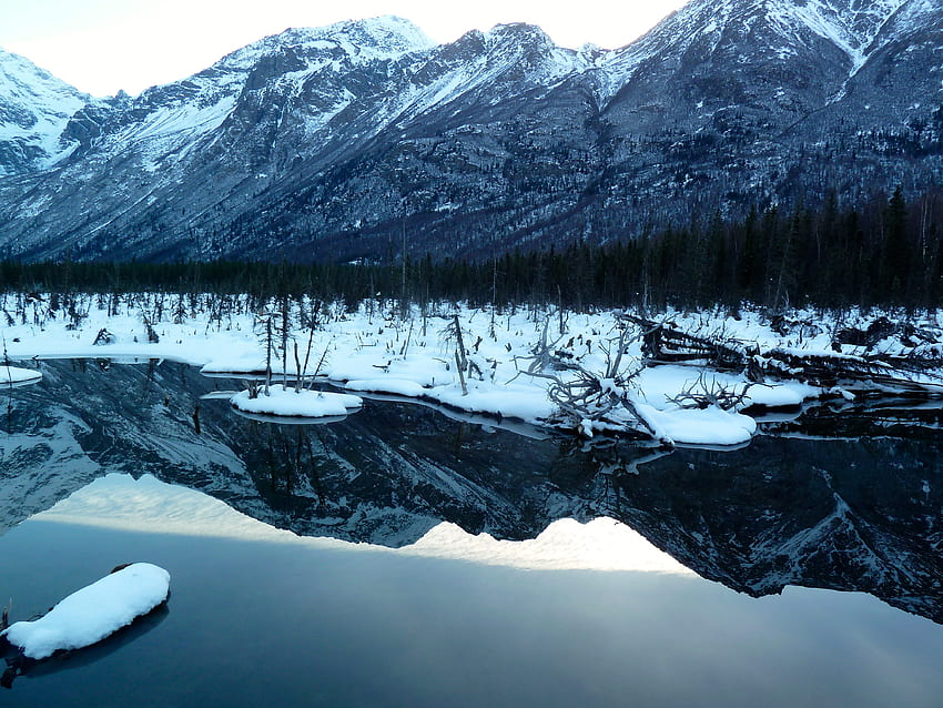 Eagle River, Alaska, lanskap, pegunungan, air, salju Wallpaper HD