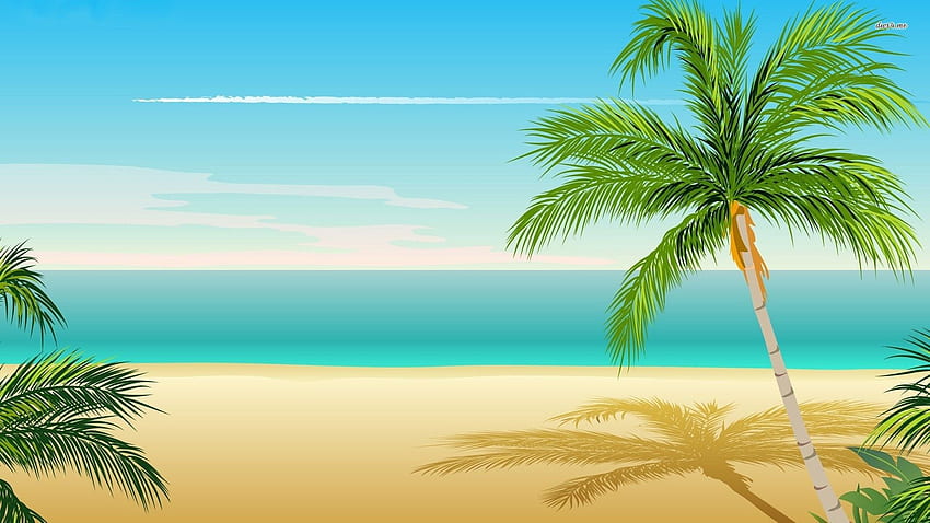 Фон на палмово дърво, карикатура на плажа HD тапет