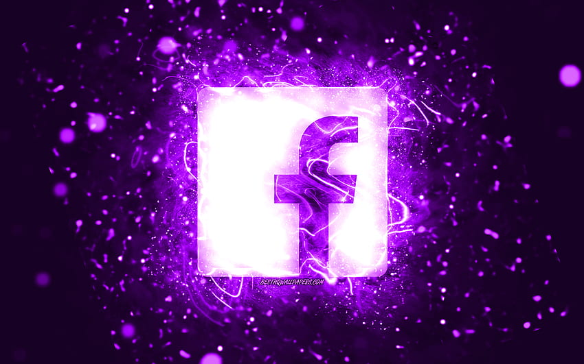 โลโก้ Facebook สีม่วง, ไฟนีออนสีม่วง, ความคิดสร้างสรรค์, พื้นหลังนามธรรมสีม่วง, โลโก้ Facebook, เครือข่ายสังคม, Facebook วอลล์เปเปอร์ HD
