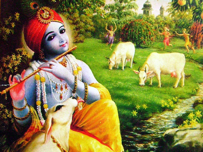 Lord Krishna mit Kühen – Tirumalesa, Krishna und Kuh HD-Hintergrundbild