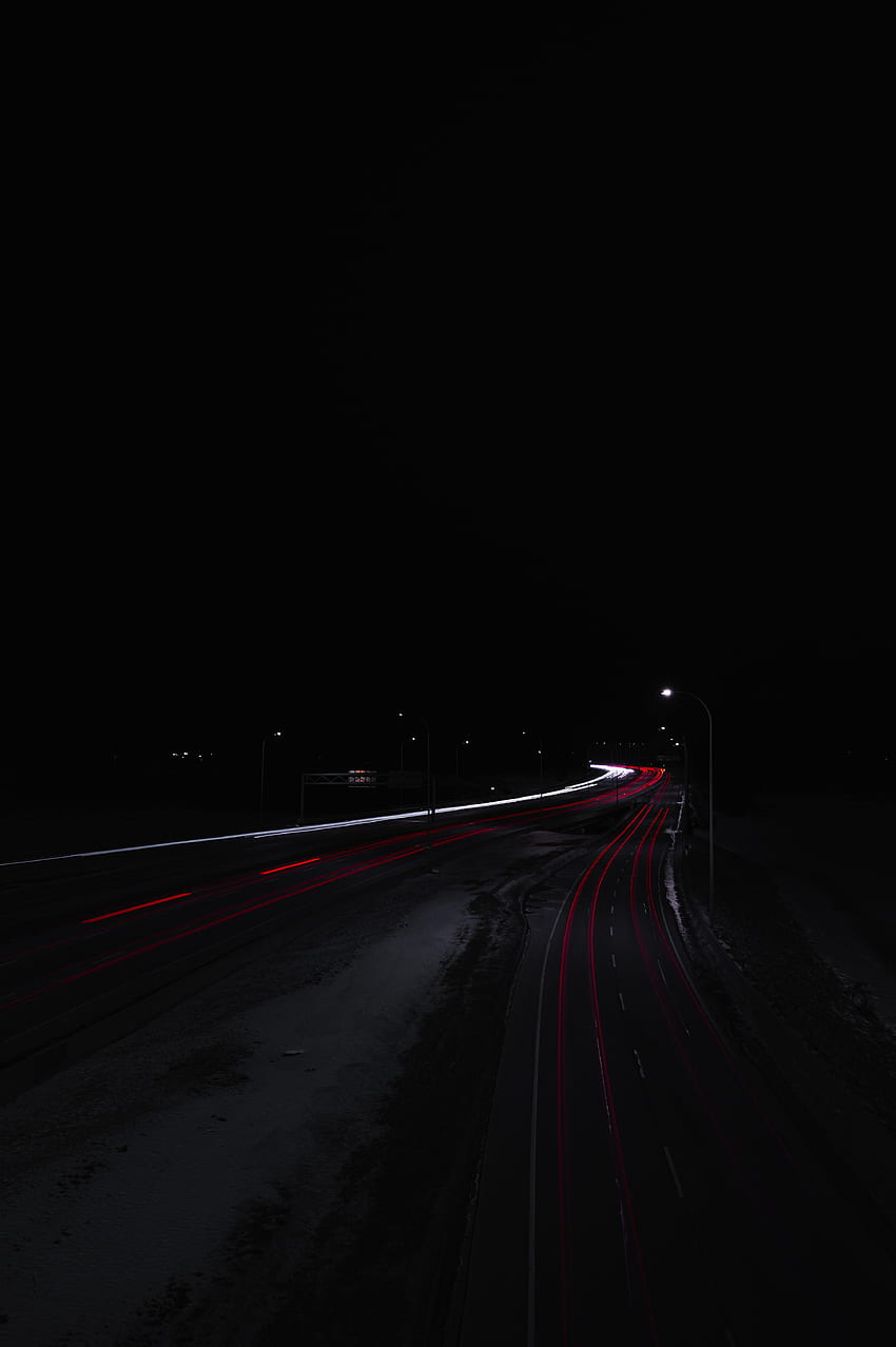 Night, Lights, Dark, Road, Long Exposure HD phone wallpaper