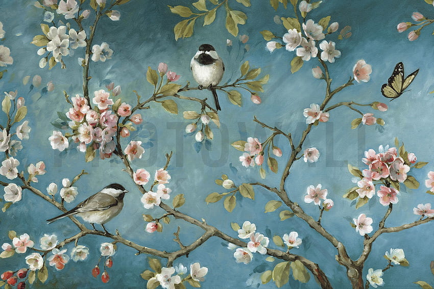 Blüte - & - Wand. Chinoiserie, Vogel, Gemäldedrucke, Vintage Bird HD-Hintergrundbild