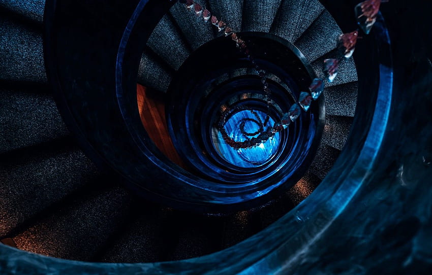 dark, , interior, spiral, staircase, height, construction, ultra background for , section интерьеÑ, Blue Construction HD wallpaper
