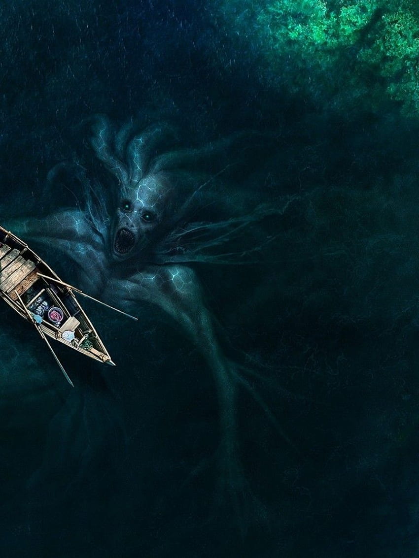 Ocean Monster, Creature, Boat, Top View for Apple iPad 1, 2, Apple iPad Mini HD phone wallpaper
