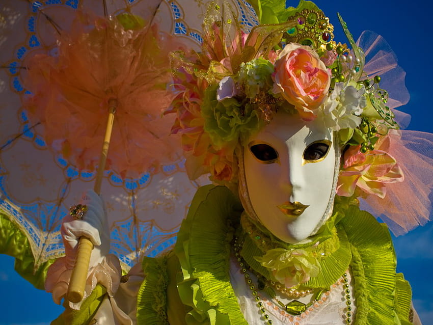 floral, venice, mask, carnival HD wallpaper