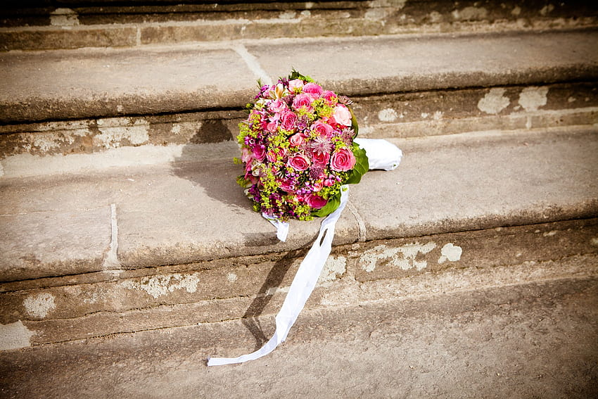 Feiertage, Hochzeit, Blumenstrauß, Leiter, Treppe, Braut HD-Hintergrundbild