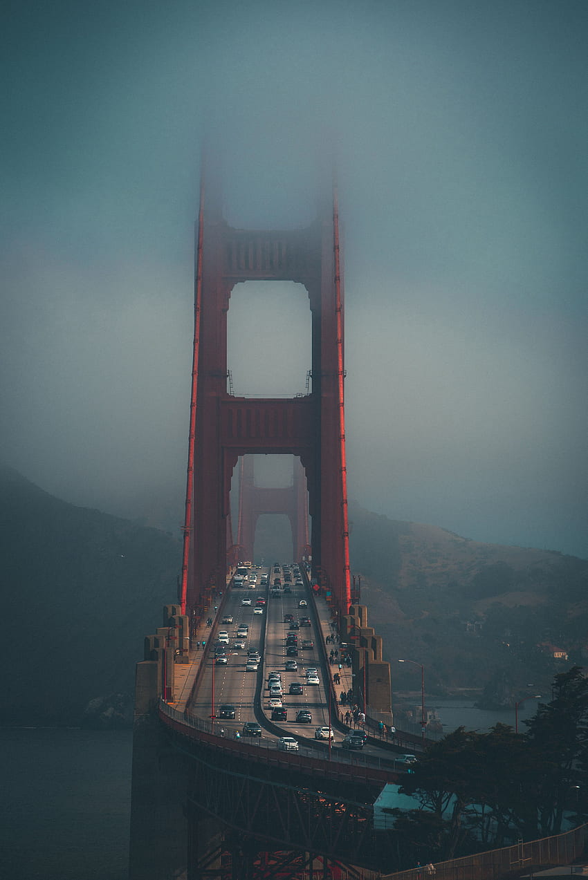 Град, градове, мъгла, движение, трафик, мост HD тапет за телефон