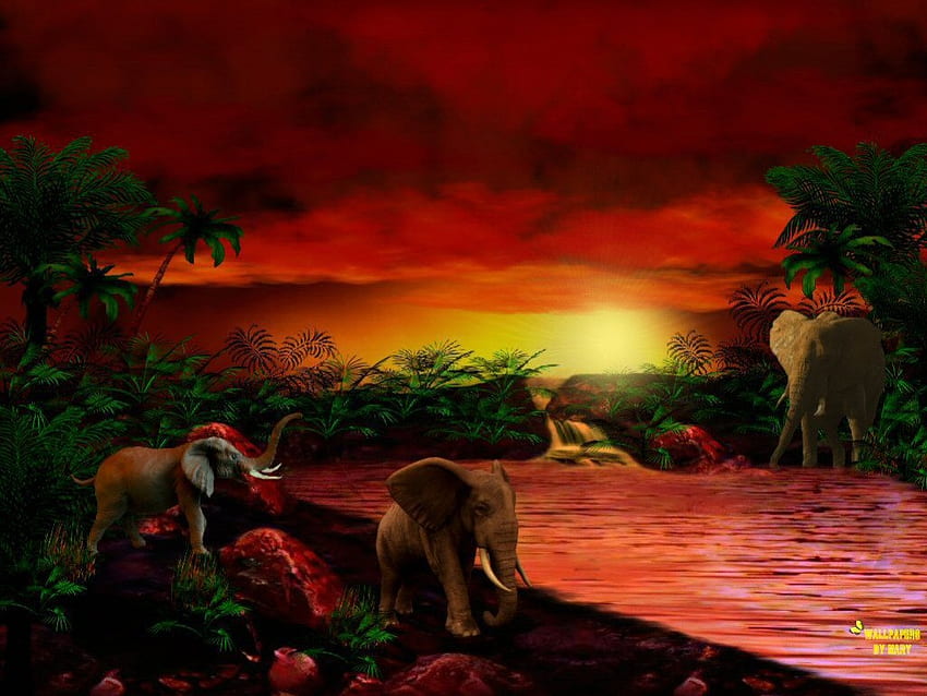 Elephant Spirit, afrique, éléphants, pacidedermes, oasis, animaux Fond d'écran HD