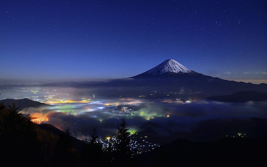 Mount Fuji Japan Night View HD wallpaper