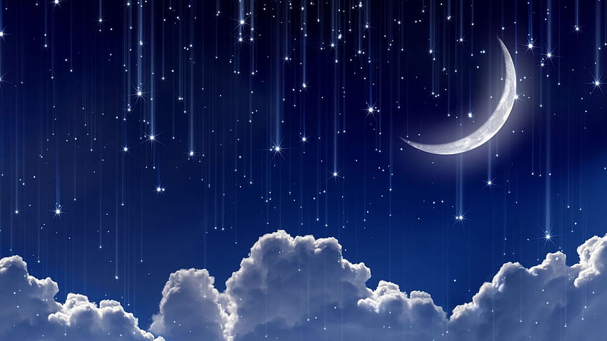 ... moon stars night starfall crescent ... HD wallpaper