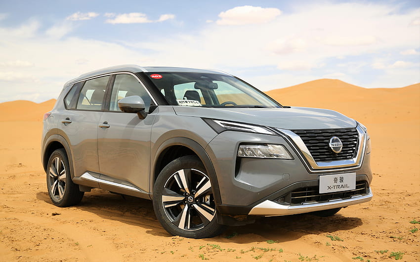 2022, Nissan X-Trail, UAE, desert, dunes, new gray X-Trail, Japanese cars, Nissan HD wallpaper