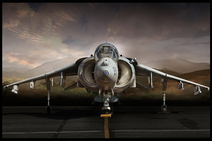 AV-8 Harrier Fighter, изтребител, самолет, военен, скок, графика HD тапет