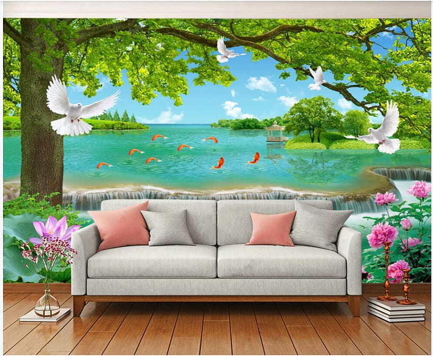 Mural personalizado 3D Pintura de paisaje chino Cascada de loto Decoración para el hogar Sala de estar Murales de pared 3D para paredes 3 D Desde Shu120806, $13.12 fondo de pantalla