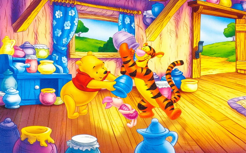 Winnie The Pooh Tigger And Piglet Pots With Honey Cartoon Walt Disney, Disney Spring HD wallpaper