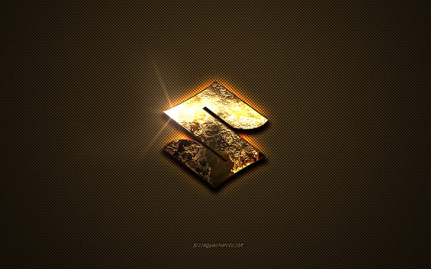 Logo emas Suzuki, karya seni, latar belakang logam cokelat, lambang Suzuki, logo Suzuki, merek, Suzuki Wallpaper HD