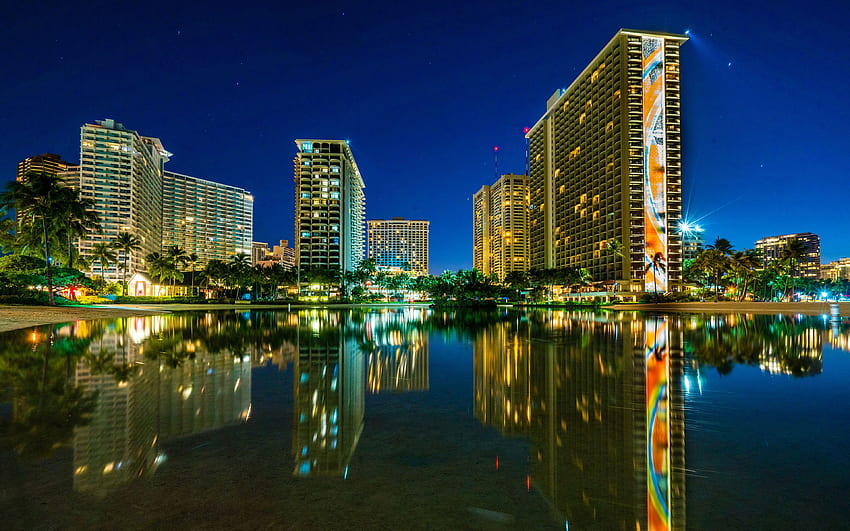 Cities USA Waikiki Night river Hawaii Building HD wallpaper | Pxfuel