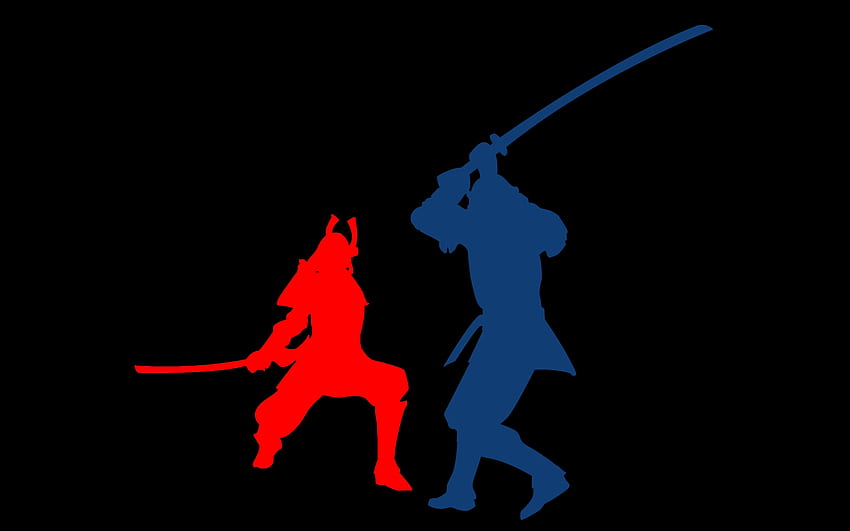 blue red fight samurai battles black background People , Hi Res People , High Definition HD wallpaper