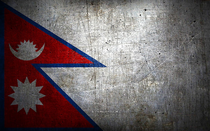 Nepalese metal flag, grunge art, asian countries, Day of Nepal, national symbols, Nepal flag, metal flags, Flag of Nepal, Asia, Nepalese flag, Nepal HD wallpaper