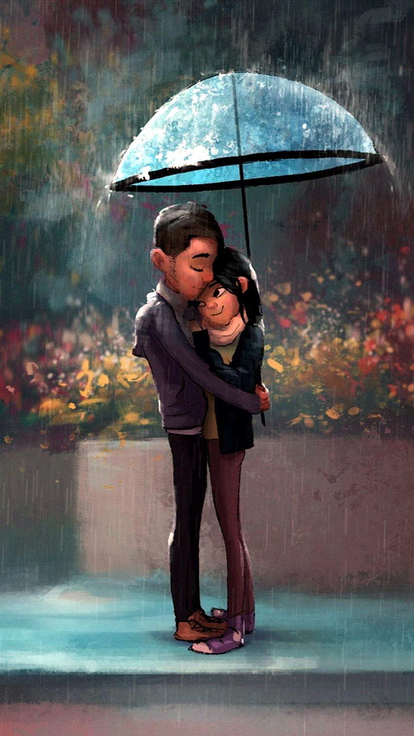 Anime Couple Rain, Love Couple Rain HD phone wallpaper