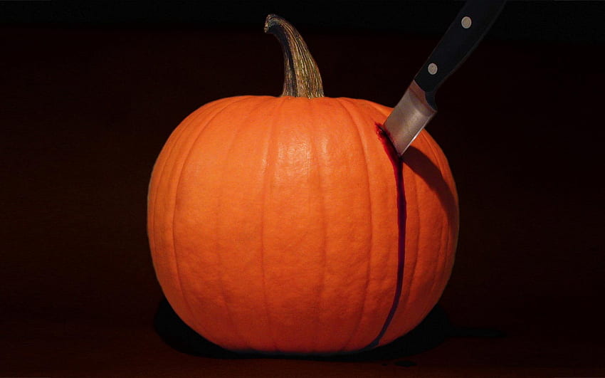 Pumpkin Blood, halloween, stab, knife, drip, orange, cut HD wallpaper