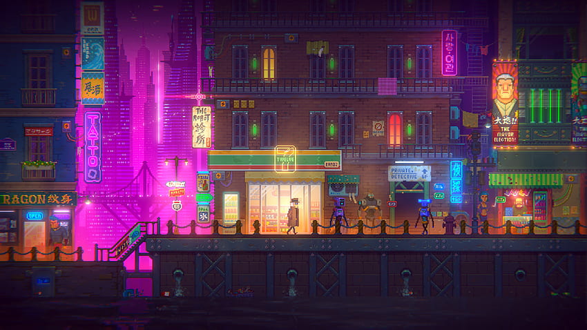 Tales Of The Neon Sea, Chin'den Klasik Bir Pixel Art İşaretle ve Tıkla Oyunu Biçiminde Bir Cyberpunk Noir Macerasıdır. Cyberpunk Oyunları, Pixel Art Oyunları, Pixel Art HD duvar kağıdı