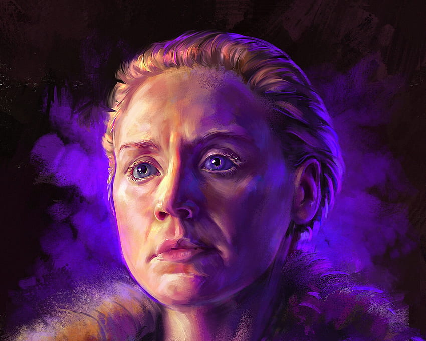 Brienne of Tarth, art, portrait, face, gwendoline christie, girl, game of thrones, blue, mandy jurgens, luminos HD wallpaper