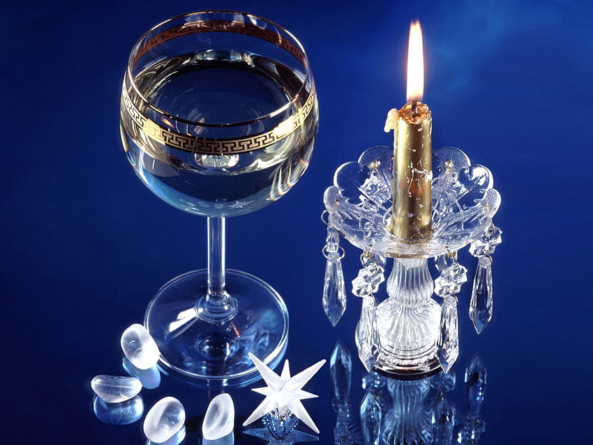 Holidays, New Year, Christmas, Candle, Crystal, Wineglass, Goblet HD wallpaper