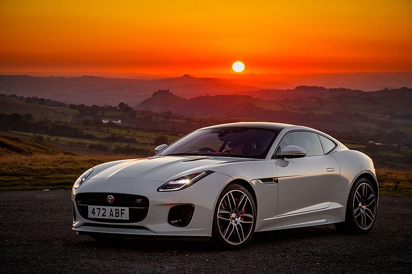 Jaguar 2018 F Type Chequered Flag White Sunrise And, Car Sunset HD wallpaper