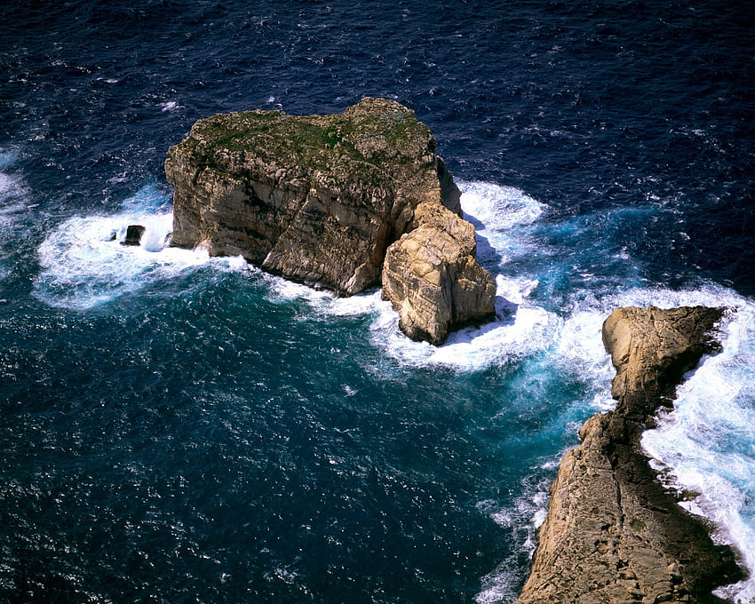 Nature, Rocks, Ocean, Foam, Island, Islet, From Above, Above HD wallpaper