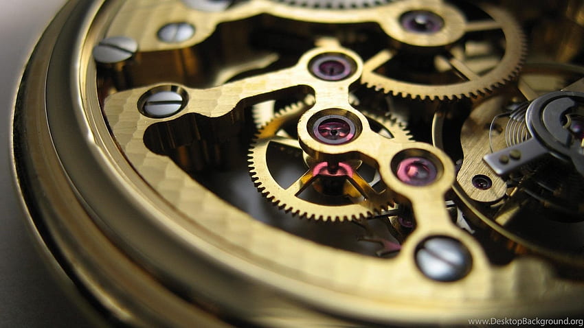 Отблизо часовници Gold Gears Clockwork Watch фон HD тапет