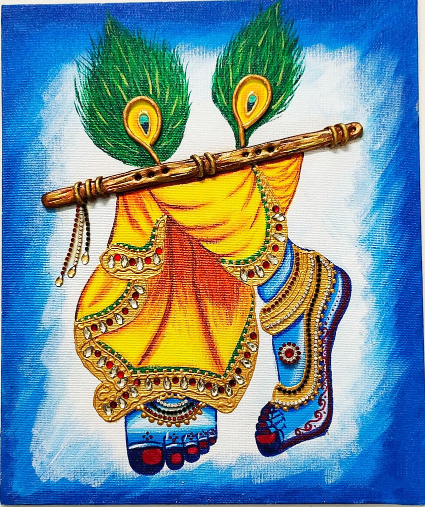 Krishna-Charan, flute, blue, krishna, lord krishna HD phone wallpaper
