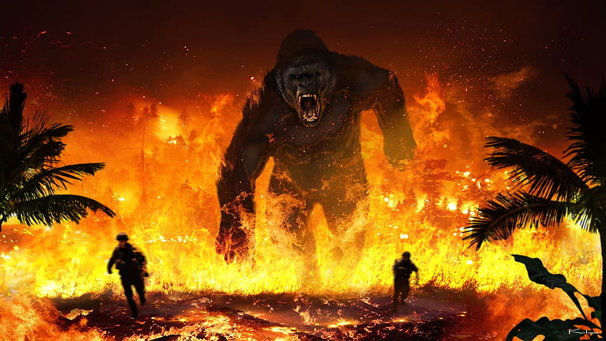 Latar Belakang Api, King Kong, Kong Skull Island - Film Kong Skull Island, Gorilla King Wallpaper HD