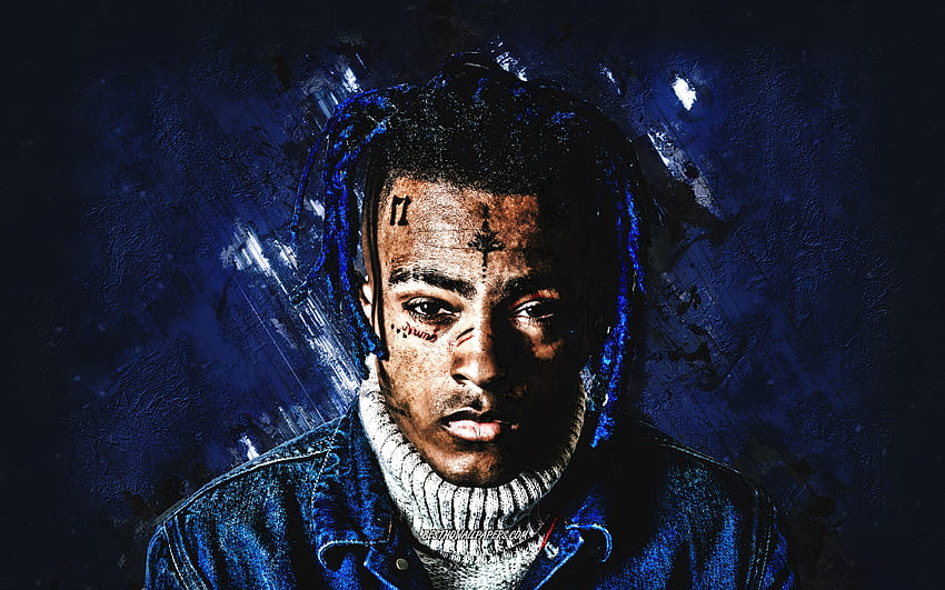 XXXTentacion, american rapper, portrait, american singer, Jahseh Dwayne Ricardo Onfroy, creative art, blue stone background for with resolution . High Quality HD wallpaper
