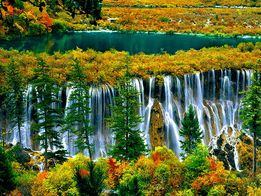 Autumn beauty, fall, colors, waterfall, autumn, nature, beauty HD wallpaper