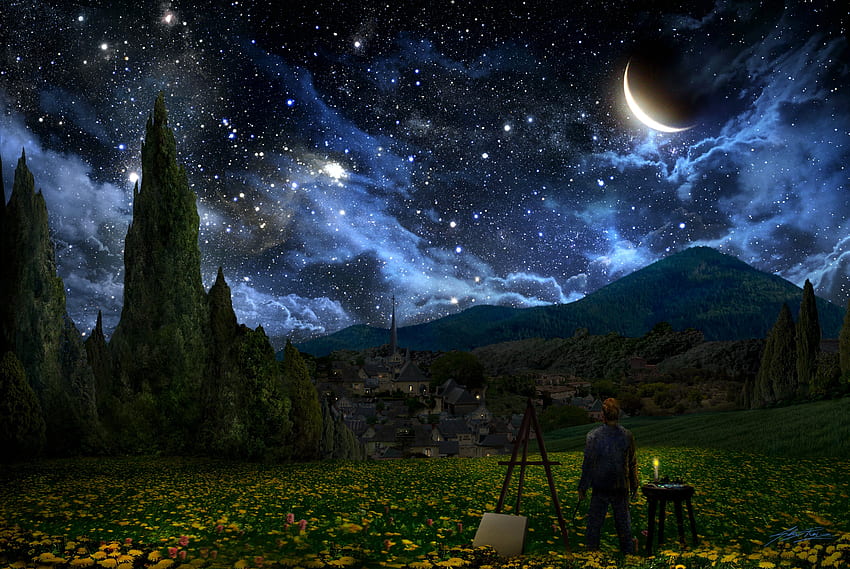 Oryginalny gwiaździstej nocy Van Gogha, tło, Vincent Van Gogh Tapeta HD