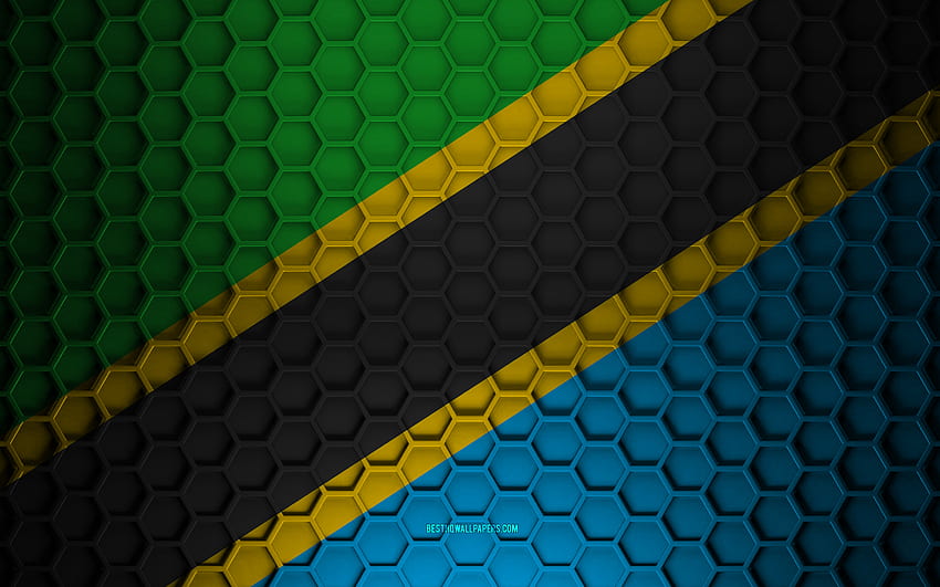 Tanzania flag, 3d hexagons texture, Tanzania, 3d texture, Tanzania 3d flag, metal texture, flag of Tanzania HD wallpaper