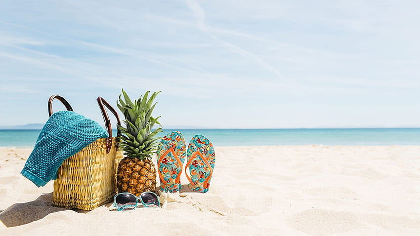 Flip Flops Beaches Pineapples Towel Handbag HD wallpaper | Pxfuel