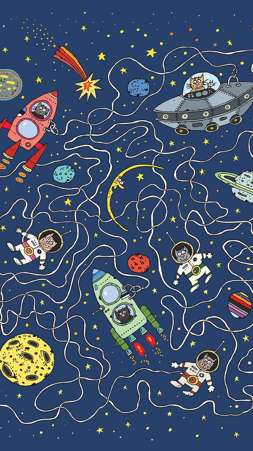 Astronotlar, Kediler, Roket, Gezegen, Sanat, Komik - Uzay Çizgi Filmi HD telefon duvar kağıdı
