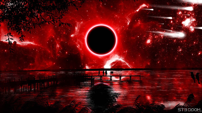 Red Eclipse Digital Art 、 Space 、 、および Background 高画質の壁紙