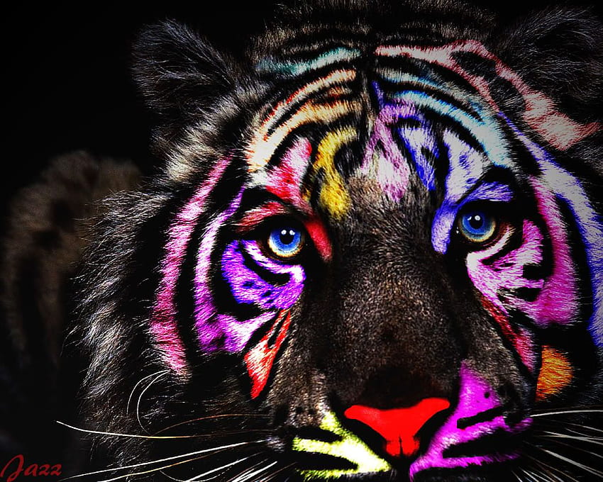 Rainbow Animals, Tiger Hipster HD wallpaper