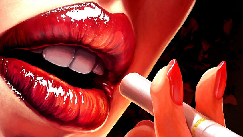Modern Cool Woman Red Lips Sketch Drawing Glam FashionWall Art – Smile Art  Design