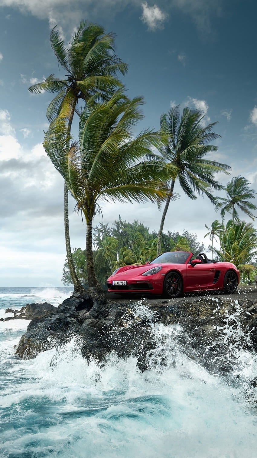 Porsche 718 Boxster S, Ocean, Palm, Rocks, Supercars per iPhone 8, iPhone 7 Plus, iPhone 6+, Sony Xperia Z, HTC One - Maiden Sfondo del telefono HD