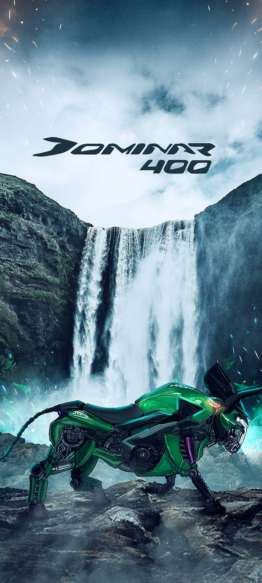 Dominar 400 Bull, Dominar400, art, vert, Chute d'eau, nature, Vélo, Moto Fond d'écran de téléphone HD