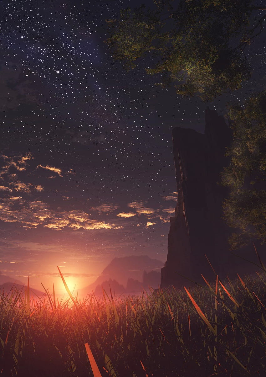 Pemandangan anime matahari terbenam awan langit. . 639835, Telepon Pemandangan Anime wallpaper ponsel HD