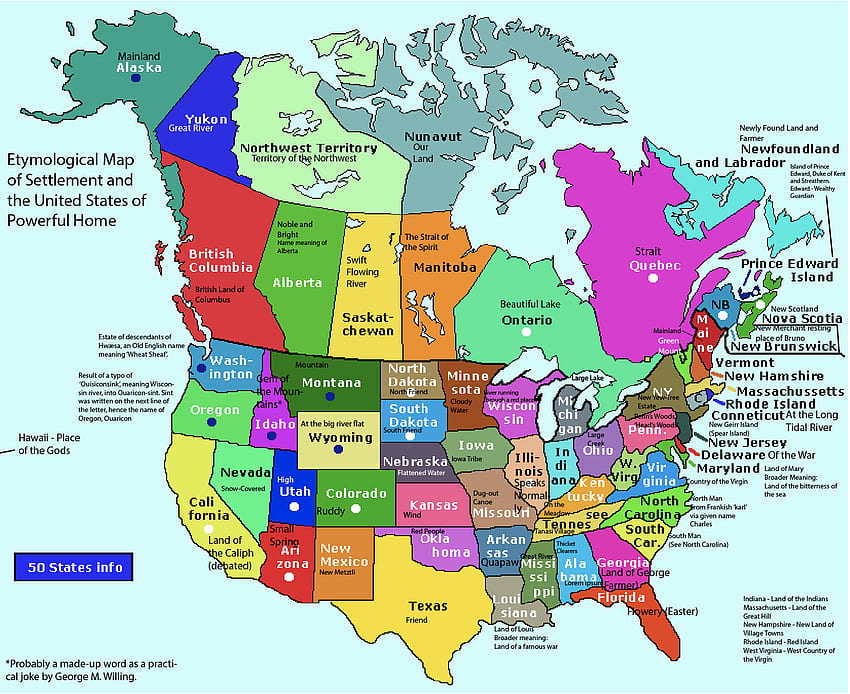 Kuzey Amerika'nın Etimolojik Haritası (ABD ve Kanada). Kuzey Amerika haritası, Kanada haritası, Amerika haritası HD duvar kağıdı